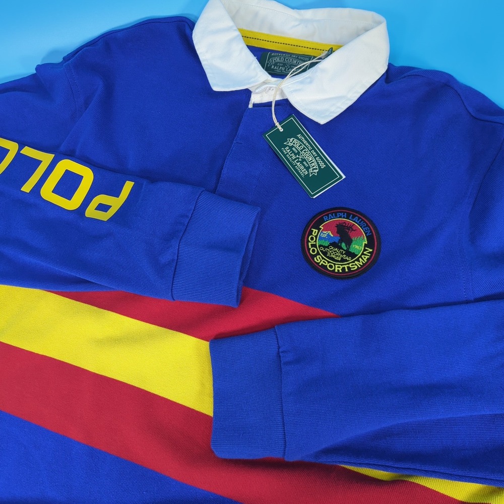 Polo Ralph Lauren Sportsman Rugby Shirt Blue Red Yellow Polo Country XL NWT